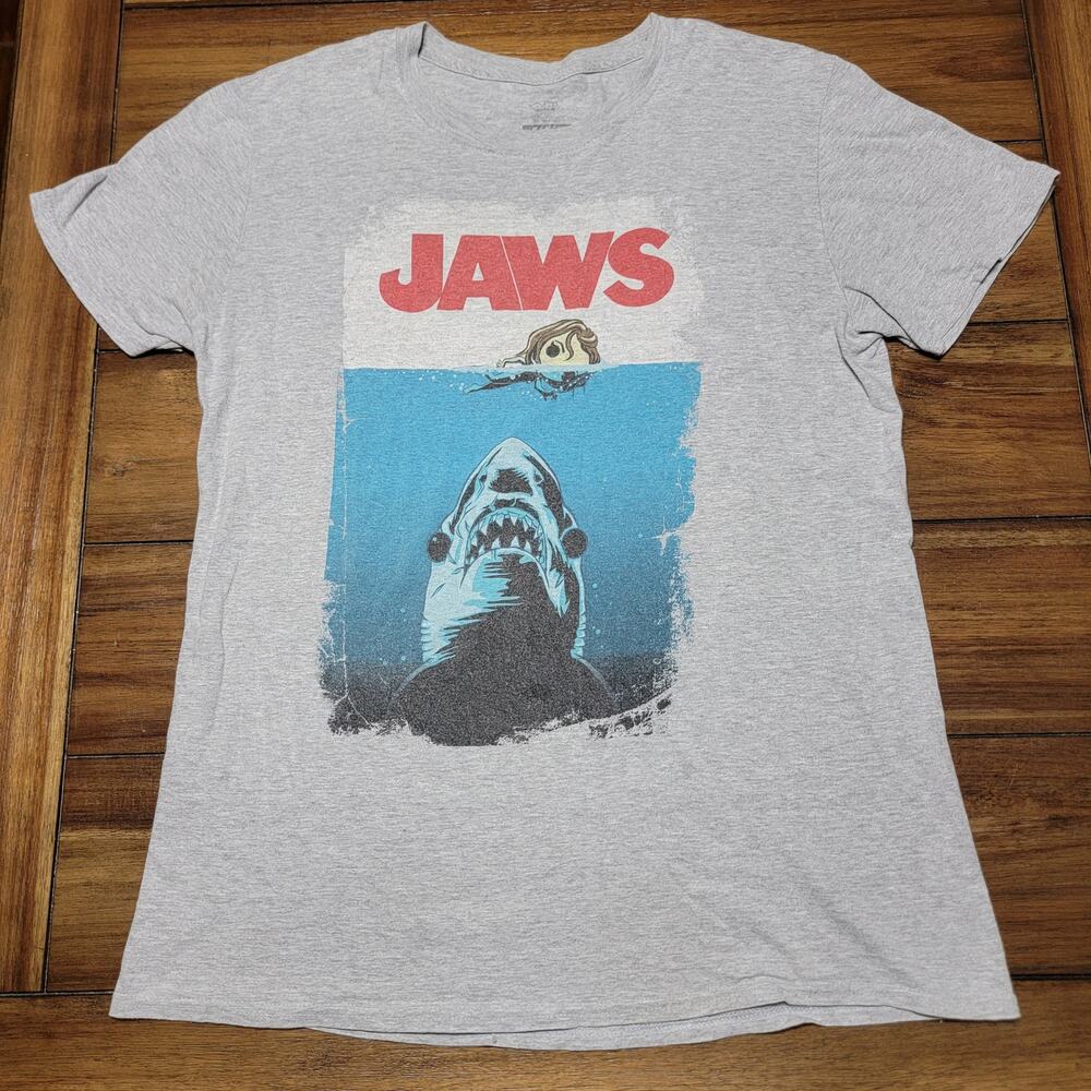 Pop! Tees Jaws Grey Unisex Tee Iconic Cover - Size Medium